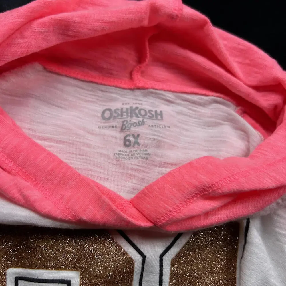 OshKosh B’gosh GIRLS Pink Gold White‎ “1 of a Kind” Hoodie Long Sleeve Size 6Y